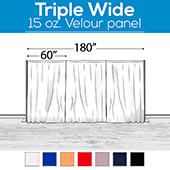 15 oz. Inherently Fire Retardant Polyester Velour - Triple Wide (180") Sewn Drape Panel w/ 4" Rod Pockets - 12ft