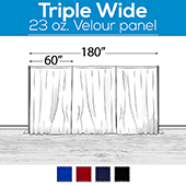 23 oz. Inherently Fire Retardant Polyester Velour - Triple Wide (180") Sewn Drape Panel w/ 4" Rod Pockets - 10ft