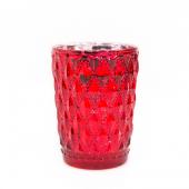 DecoStar™ 3 1/2" Glam Small Diamond Etched Mercury Glass Candle/Votive Holder - Red - 6 PACK