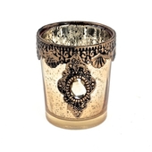 DecoStar™ 6 PACK - Vintage Gold Embellished Tea Light - Candle Holder - Small