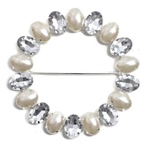 DecoStar™ JUMBO Round Buckle w/Clear and Pearl Stones in Silver Setting
