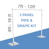 DELUXE-3 Panel Pipe and Drape Kit / Backdrop - 8-18 Feet Tall (Adjustable) Comes W/ 3 Piece Uprights for Maximum Height Adjustment