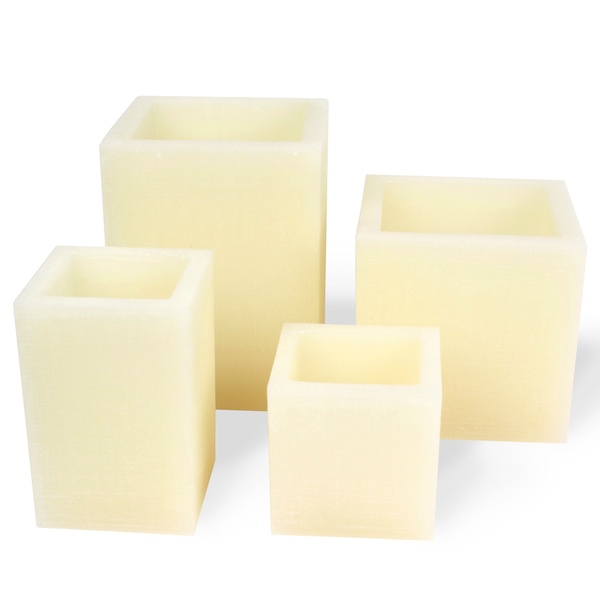Textured Wax Candle Luminary Square Ivory 4 Piece Set!